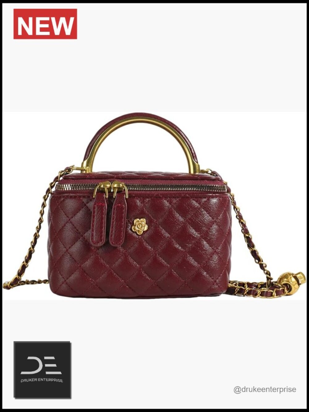 Quilted Faux Leather Crossbody Bag with Chain Strap Top Handle Square Box Bag